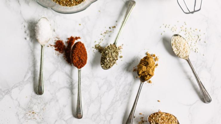 spice mixes on marble background