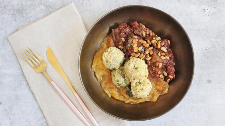 Eggplant Caponata over Spaghetti Squash