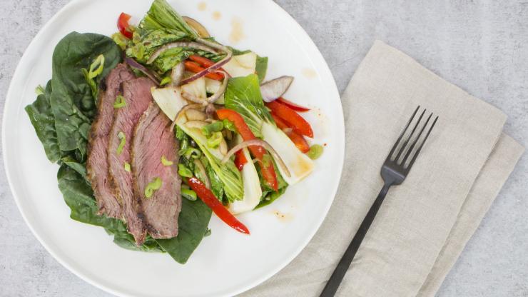 Grass-Fed Grilled Steak with Sesame Chile Bok Choy