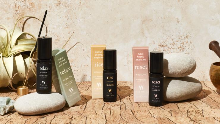 THE WELL Ritual Oil Trio — essential oil blends in Relax, Rise and Reset