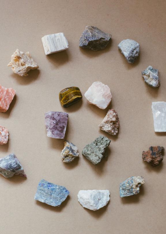 two circles of colorful stones inside one another